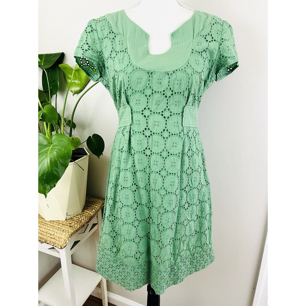 One World Live & Let Live Green Floral Seer Sucker Fit & Flare Dress Size Small